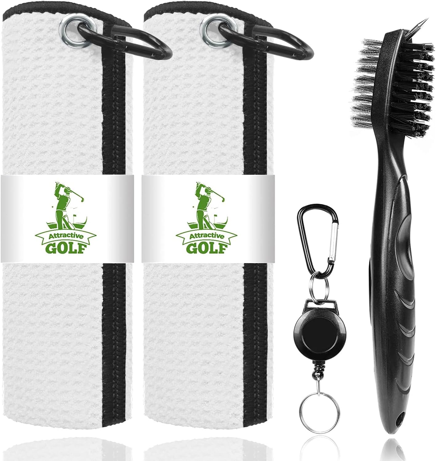 ATTRACTIVE Golf Towels, Microfiber Waffle Pattern Towels - Golf Club Brush with Cleaning (White)