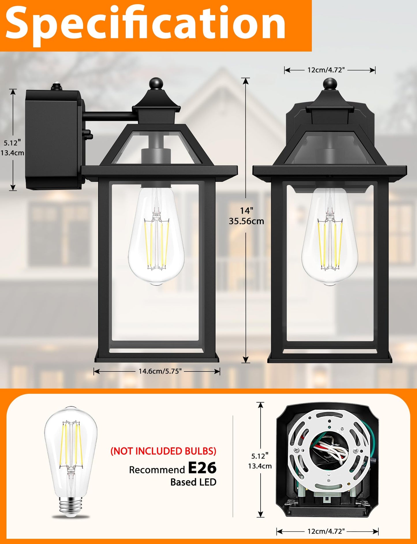 Porch Light With Gfci Outlet  14 Large Dusk To Dawn Outdoor Lights For House  Waterproof Exterior Lighting Fixtures  Black Anti-Rust Outside Wall Mount Sconce For Patio Front Door Entryway  E26