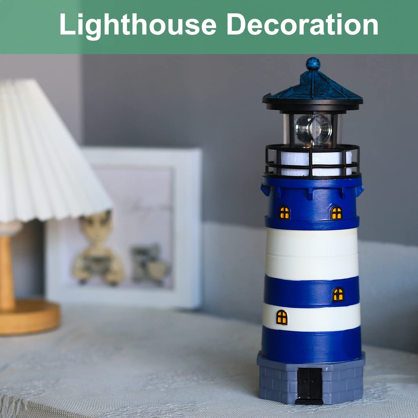 WDLFCGC Solar Powered Lighthouse - 12in Rotating Beacon, Vinyl, Blue2, Model 3130B