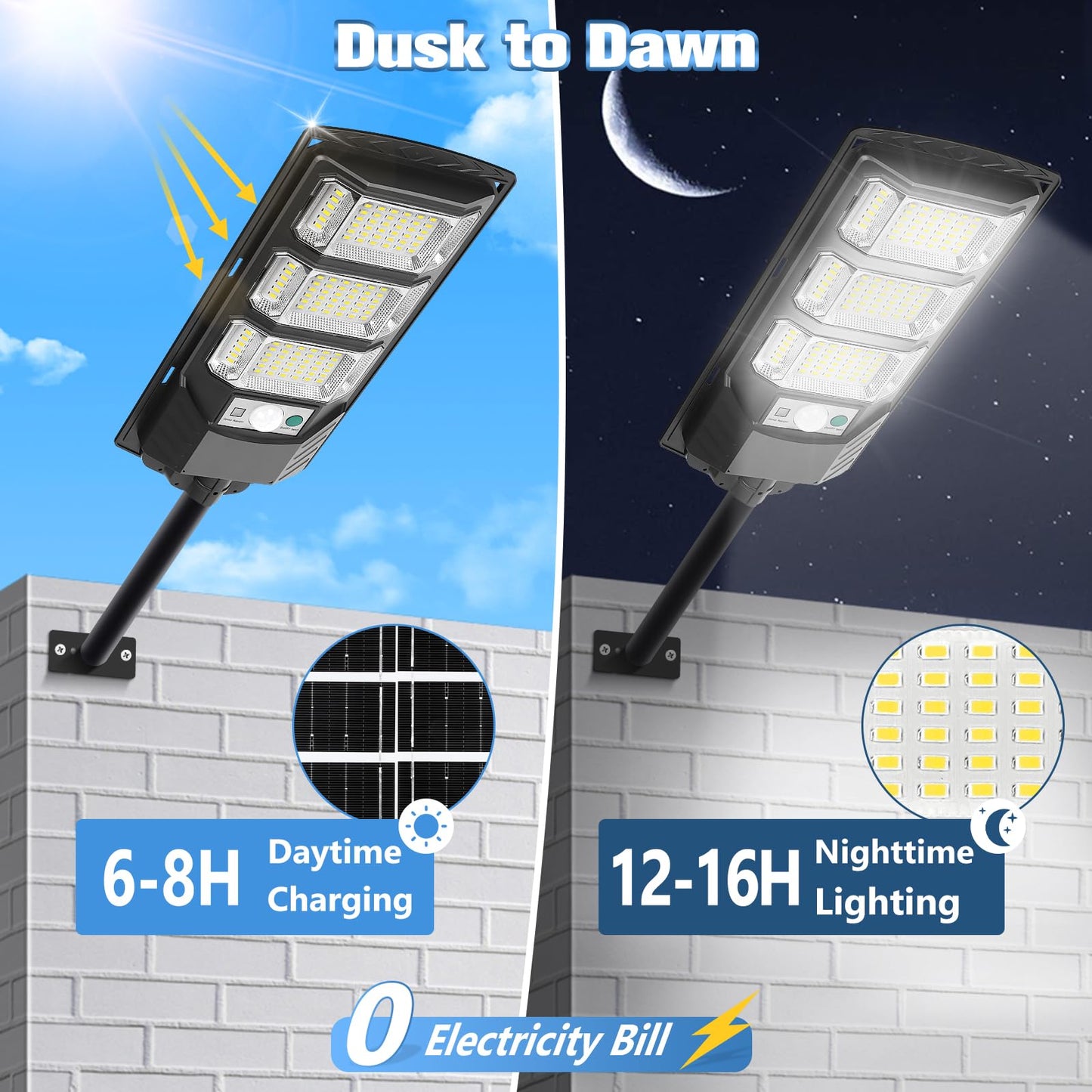 PLMMY Solar Street Light Outdoor, 6500K LED Flood Light with Motion Sensor, Remote Control, Black, 4 Pack, Model LD-009-2