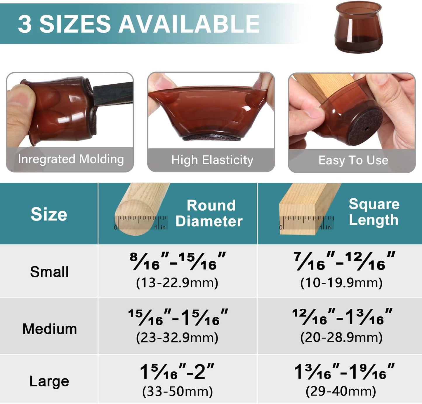 24 Pcs Chair Leg Floor Protectors Round, Silicone Felt Furniture Leg Pads Caps Covers for Hardwood Floors (Fit 1-5/16" to 2")