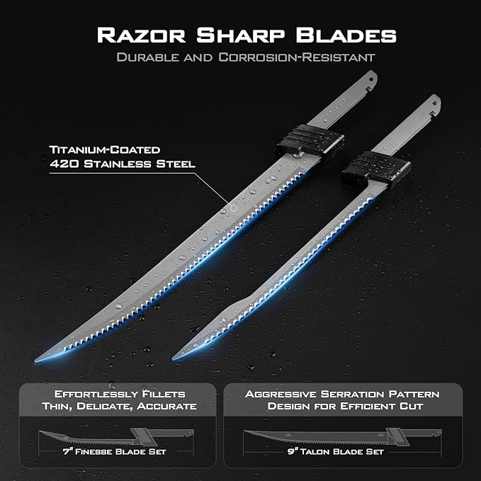 KastKing Cordless Electric Fillet Knife with 7" & 9" Razor-Sharp Blades (Speed Demon Pro) - Rechargeable, High Speed, Extended Battery Life, Ergonomic Non-Slip Grip, Safety Lock, Storage Carry Case for Fishing, Filleting, Outdoors