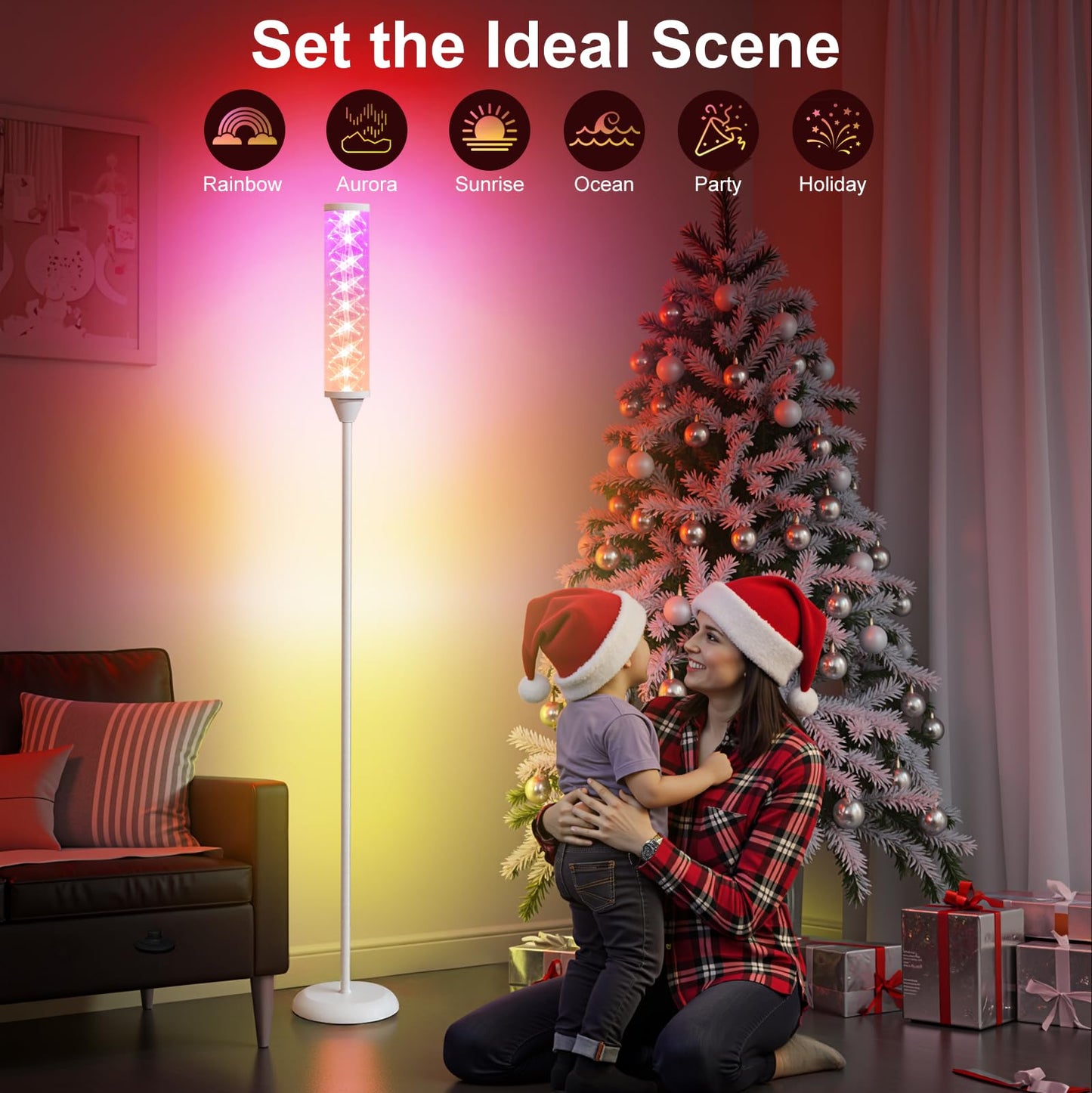 WORLD WIN Prism Glow Floor Lamp, Smart RGB LED, Music Sync, Iron, White, Model: prism glow floor lamp 02