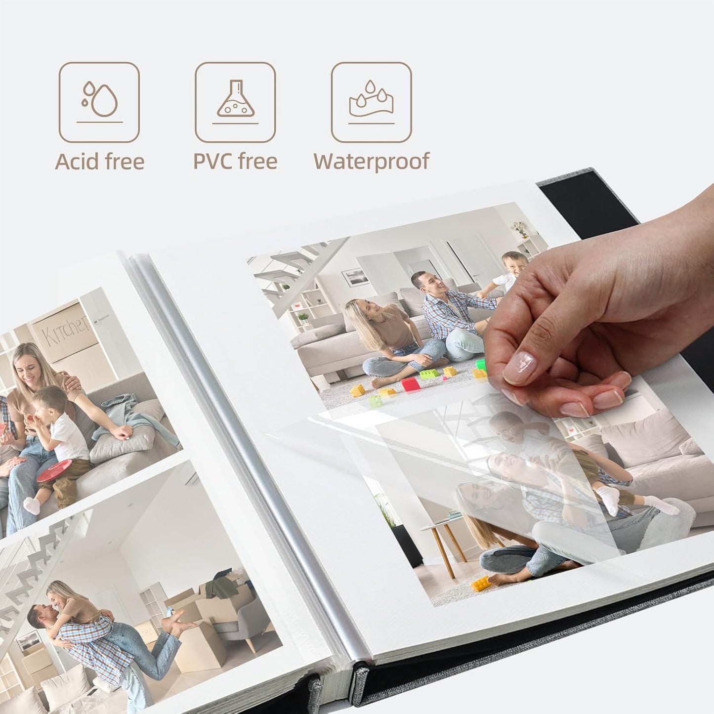 Vienrose Photo Album Self Adhesive 4x6 5x7 3x5 8x10 10x12 Scrapbook Album DIY Scrap Book with A Metallic Pen (13"x12.6" 60 Pages, Beige)
