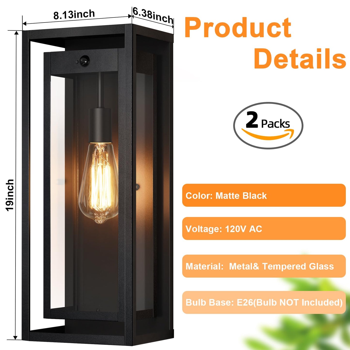 Slypadan 19 Motion Sensor Outdoor Wall Lights  2 Pack Large Dusk To Dawn Outdoor Lights  2 Lighting Modes Waterproof Anti-Rust Wall Sconces  Exterior Lighting Fixtures For Front Door  Porch  Garage