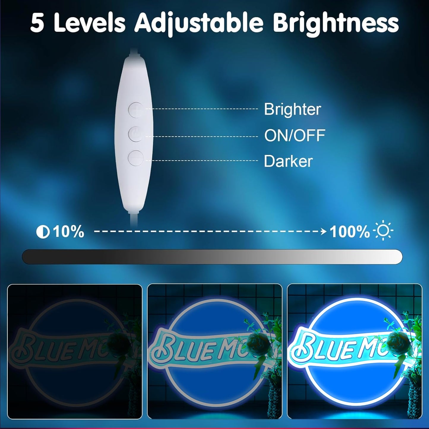 Jfllamp Blue Moon Neon Signs For Wall Decor Neon Lights For Bedroom Led Signs Suitable For Man Cave Bar Pub Restaurant Christmas Birthday Party Gift 5V Usb Power  14 * 12.2 Inch(Azure+White)