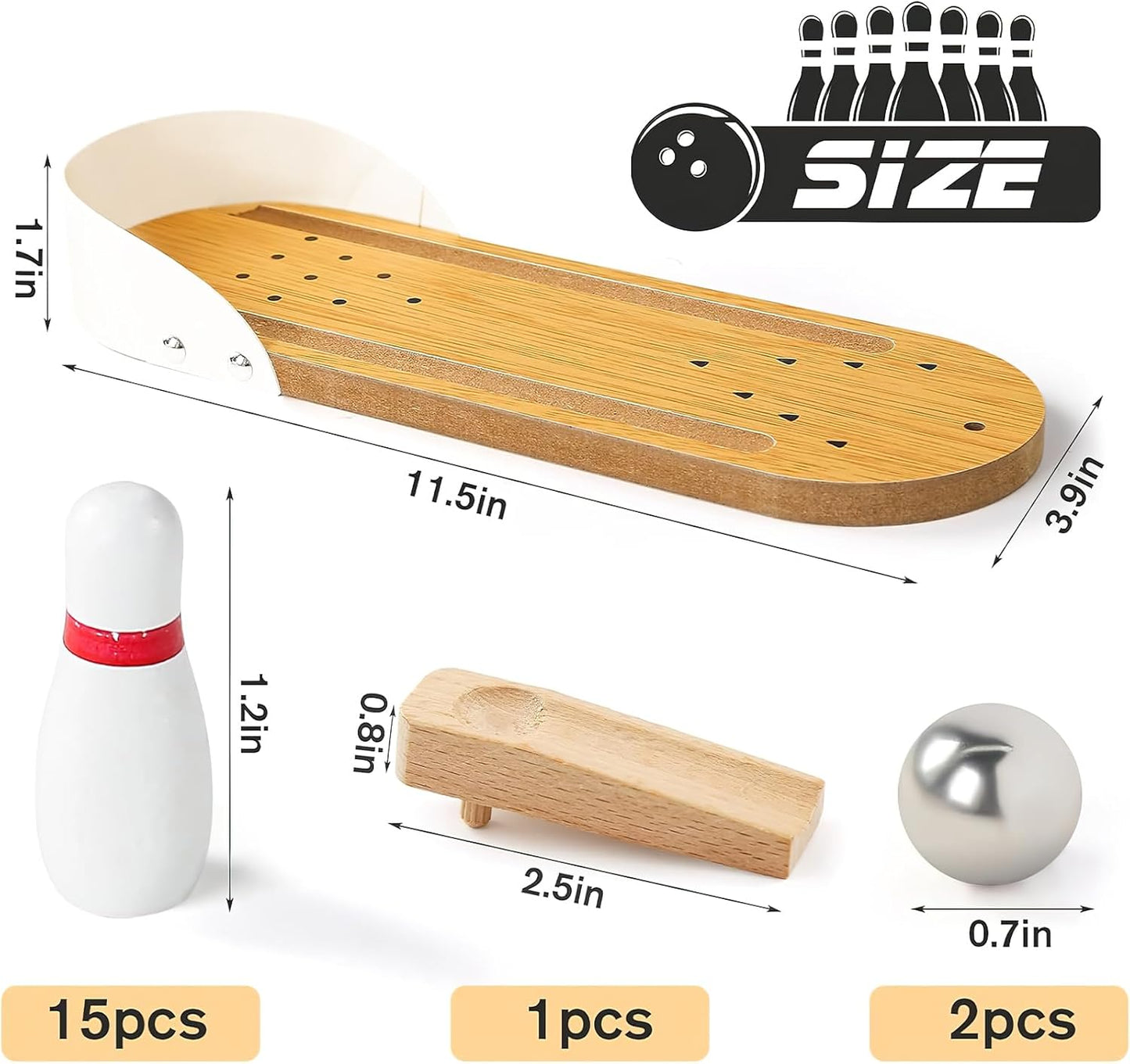 3 otters Mini Bowling Set, Wooden Tabletop Bowling Game Desk Toys, Stocking Stuffers for Men Women Kids Teens Coworkers, Shooting Games Alley Office Stress Relief Gadgets