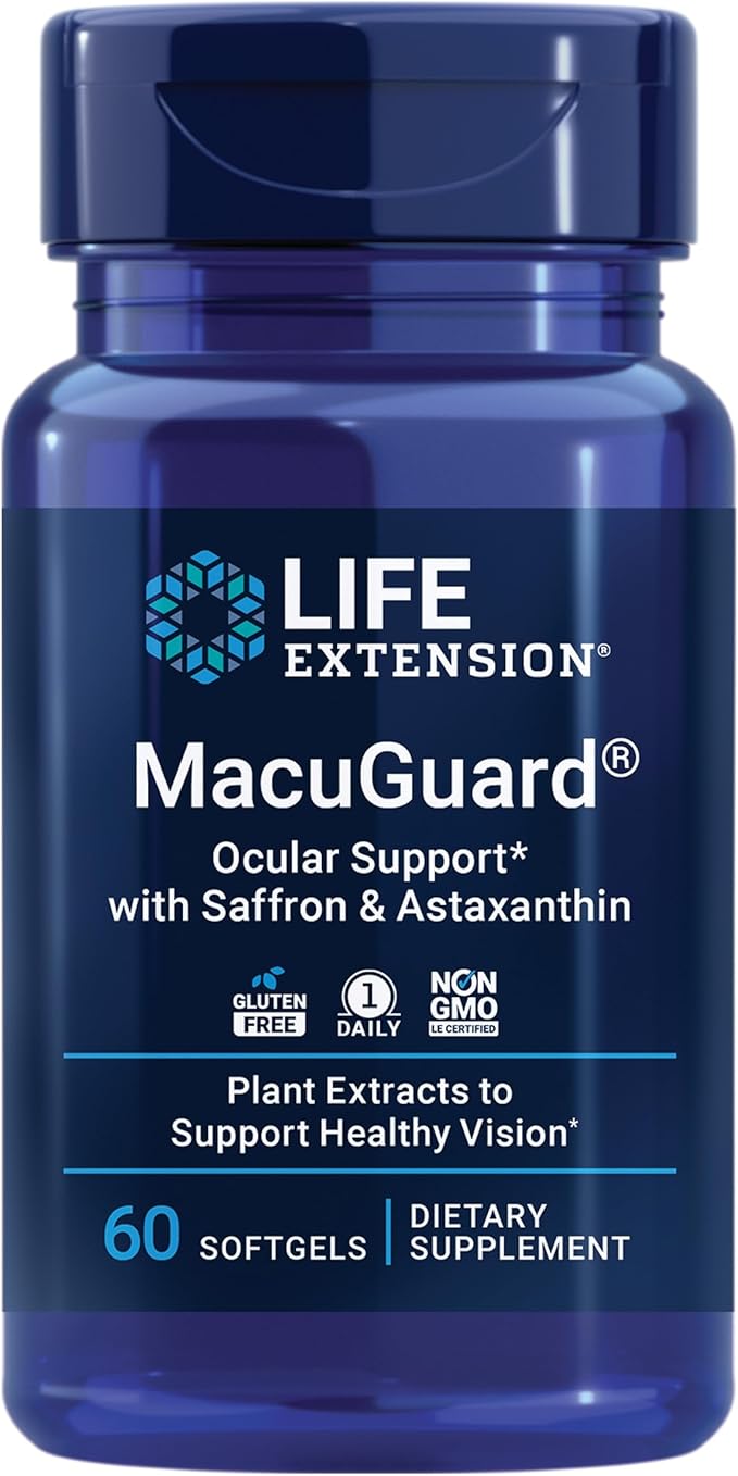Life Extension Macuguard Eye Health Supplement with Lutein, Meso-Zeaxanthin, Saffron & Astaxanthin - 60 Count and Super K Vitamin K1 K2 MK-7 MK-4 Vitamin C - 90 Softgels