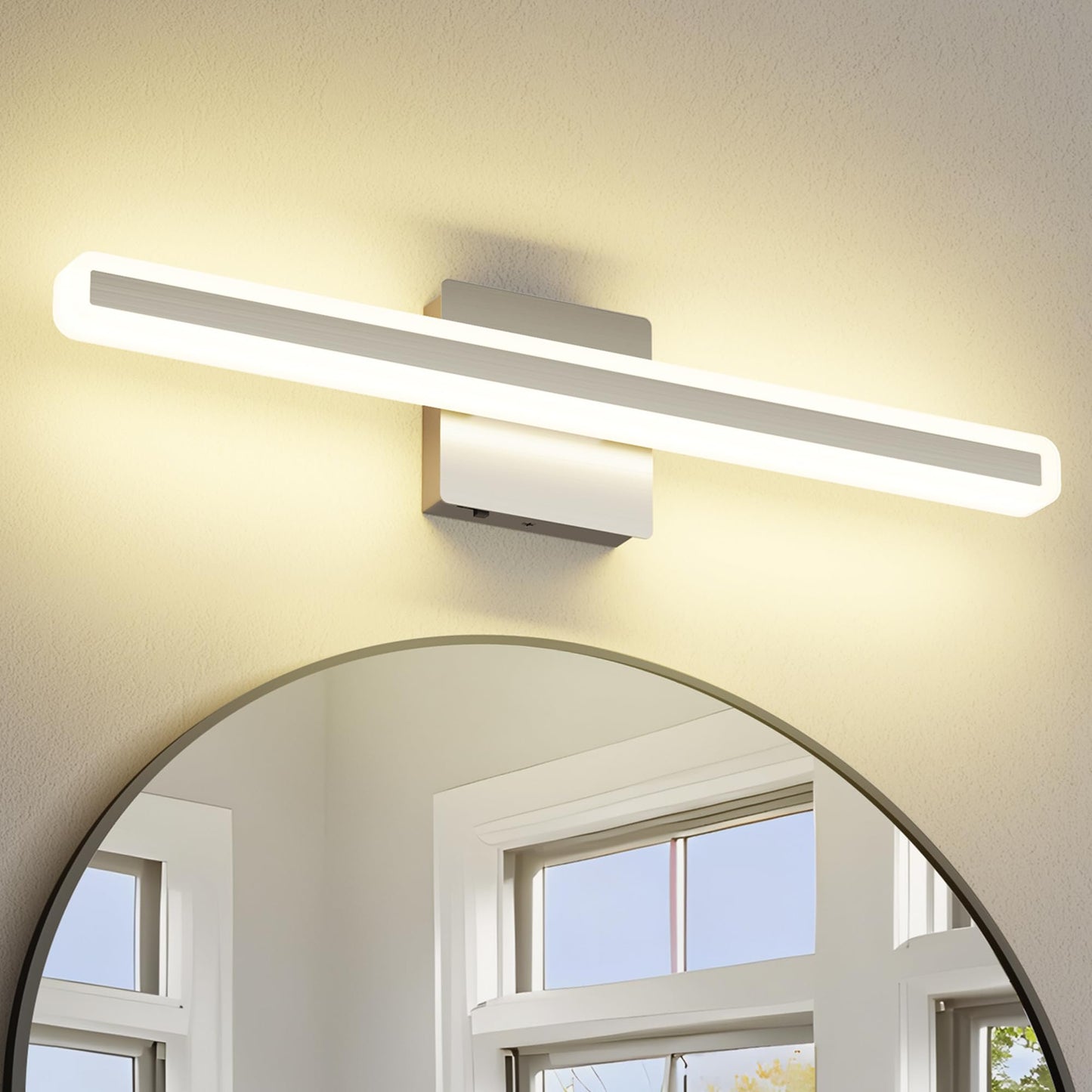 Jusheng Brushed Nickel Vanity Lights For Bathroom  5Cct Dimmable Vanity Light Bar  Modern Led Bathroom Lighting Fixtures Above Mirror 24 Inch 20W