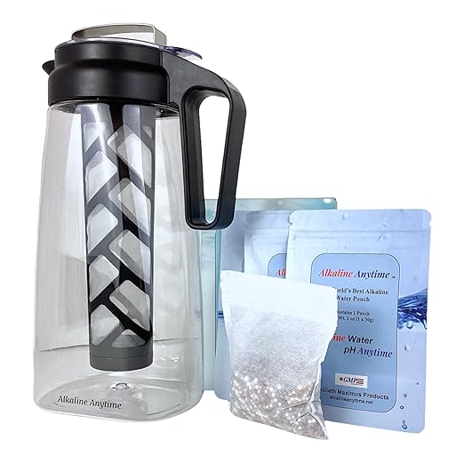 Alkaline Water Filter Pitcher with Infuser, Tritan Pitcher with Lid 2L | 9.5 pH Alkaline Filters | Tea Pitcher | Tritan BPA Free Ice Coffee Maker | Infuser Pitcher (3 Pack Box (30g Filters))