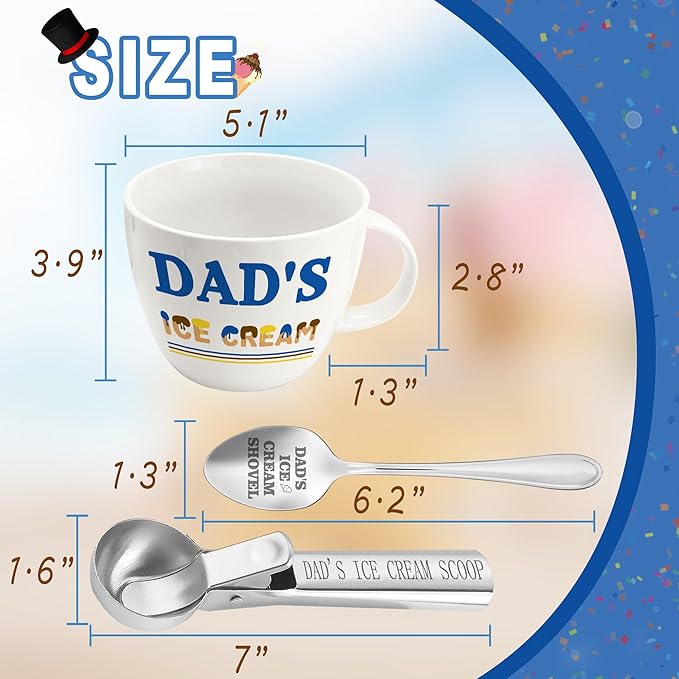 Chrsitmas Dad Gifts, Birthday Gifts for Dad from Daughter Son, Dad's Ice Cream Bowl Scoop Shovel Spoon Set, Ice Cream Present for Daddy Him Man