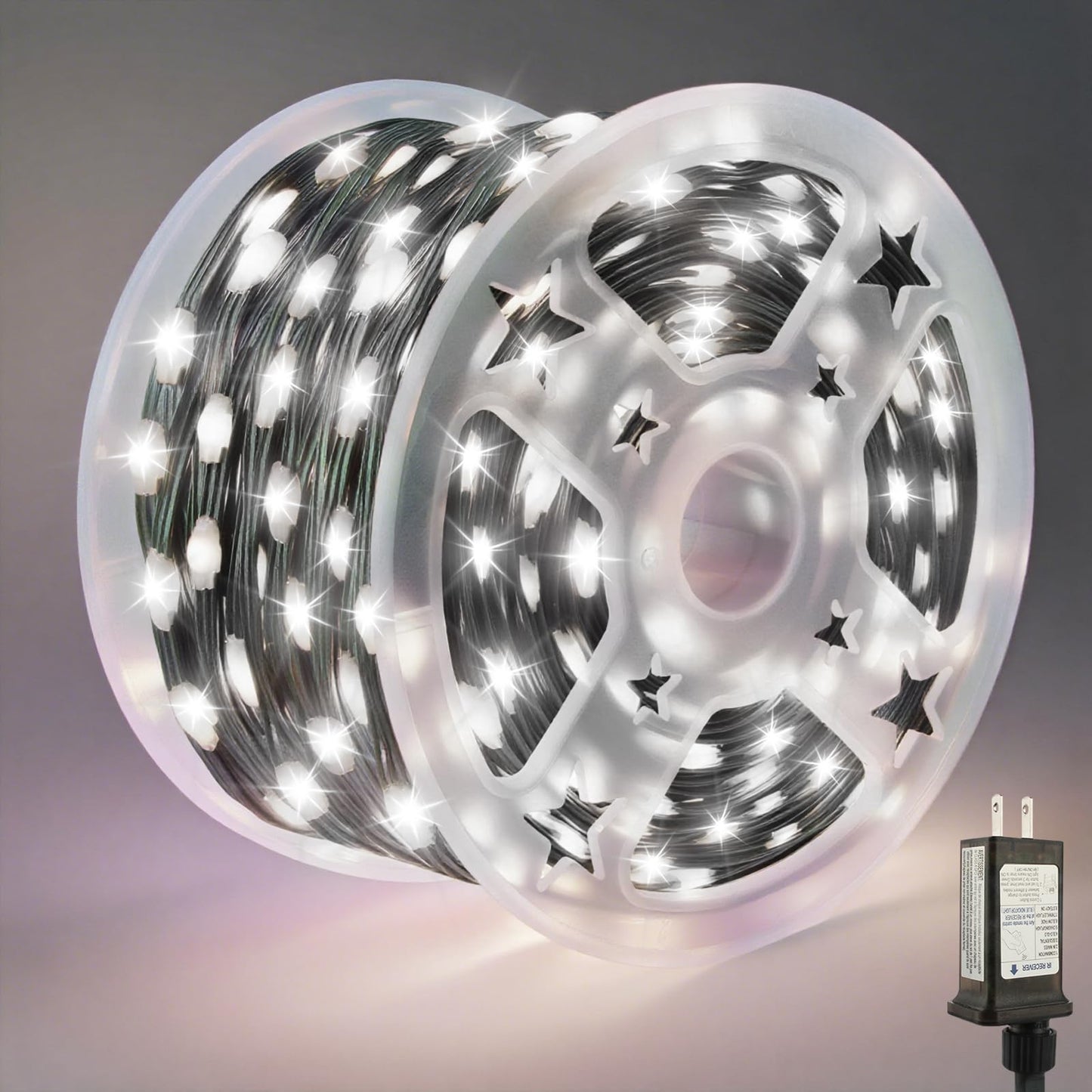 Tcamp Christmas Lights - 164ft 500 LED White String Lights, 8 Modes, Timer, Green Wire, Model QL300AE