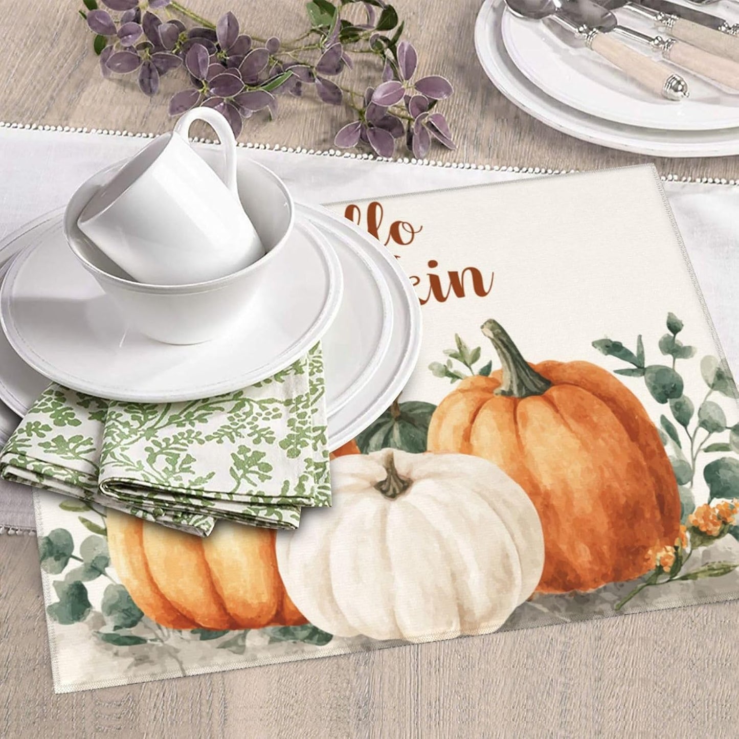 Dish Drying Mat Pumpkin Watercolor Fall Thanksgiving for Kitchen Counter Absorbent 16x18 Inch Microfiber Dishes Plate Glass Dry Draining Pad Reversible Washable