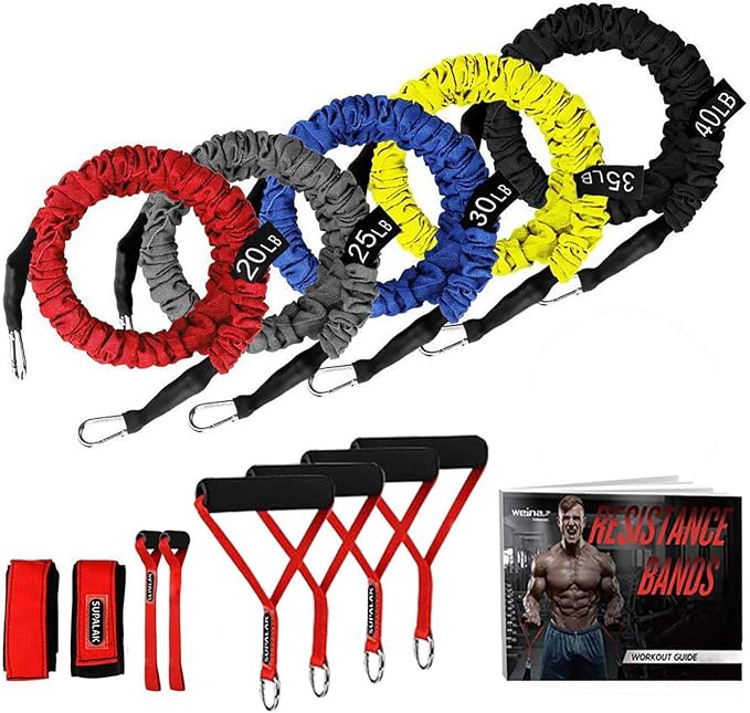 Resistance Bands, 15 Pieces Exercise Elastic Bands Set, 20lbs to 40lbs Resistance Tubes with Heavy Duty Protective Nylon S...