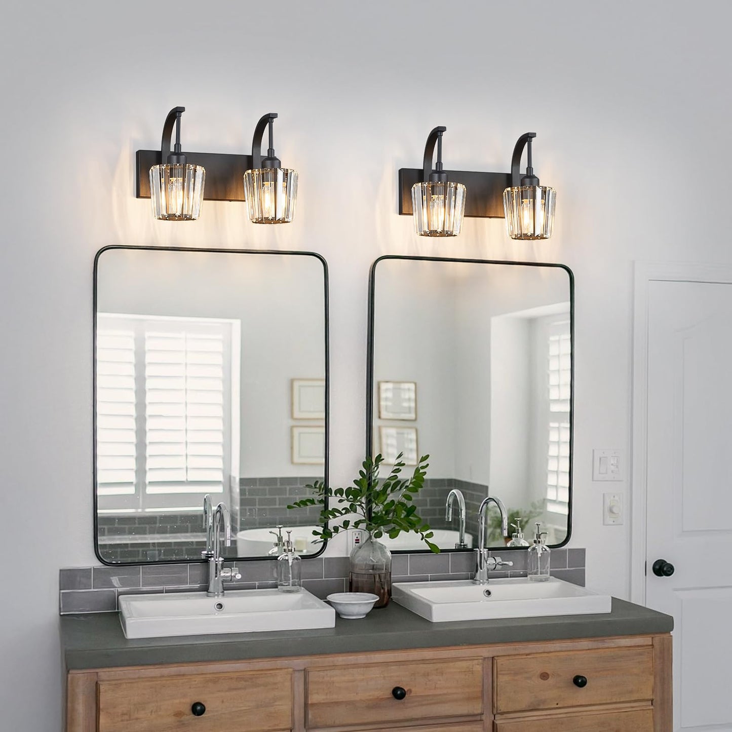 Fdpby Modern Bathroom Vanity Light  2-Light Black Wall Sconce With Crystal Accents  Over Mirror Bathroom Lighting Fixture  13.77 Long Dimmable Vanity Lamp For Makeup  Easy Installation