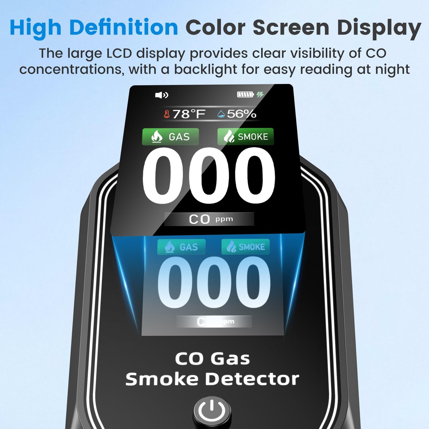 6-in-1 Portable Carbon Monoxide Detectors Plug in, MODOFO TOOL Smoke and Carbon Monoxide Detector with Built-in Battery, Natural Gas Leak Detector, HD Display for CO, Gas, Smoke, Temp, Humidity Black