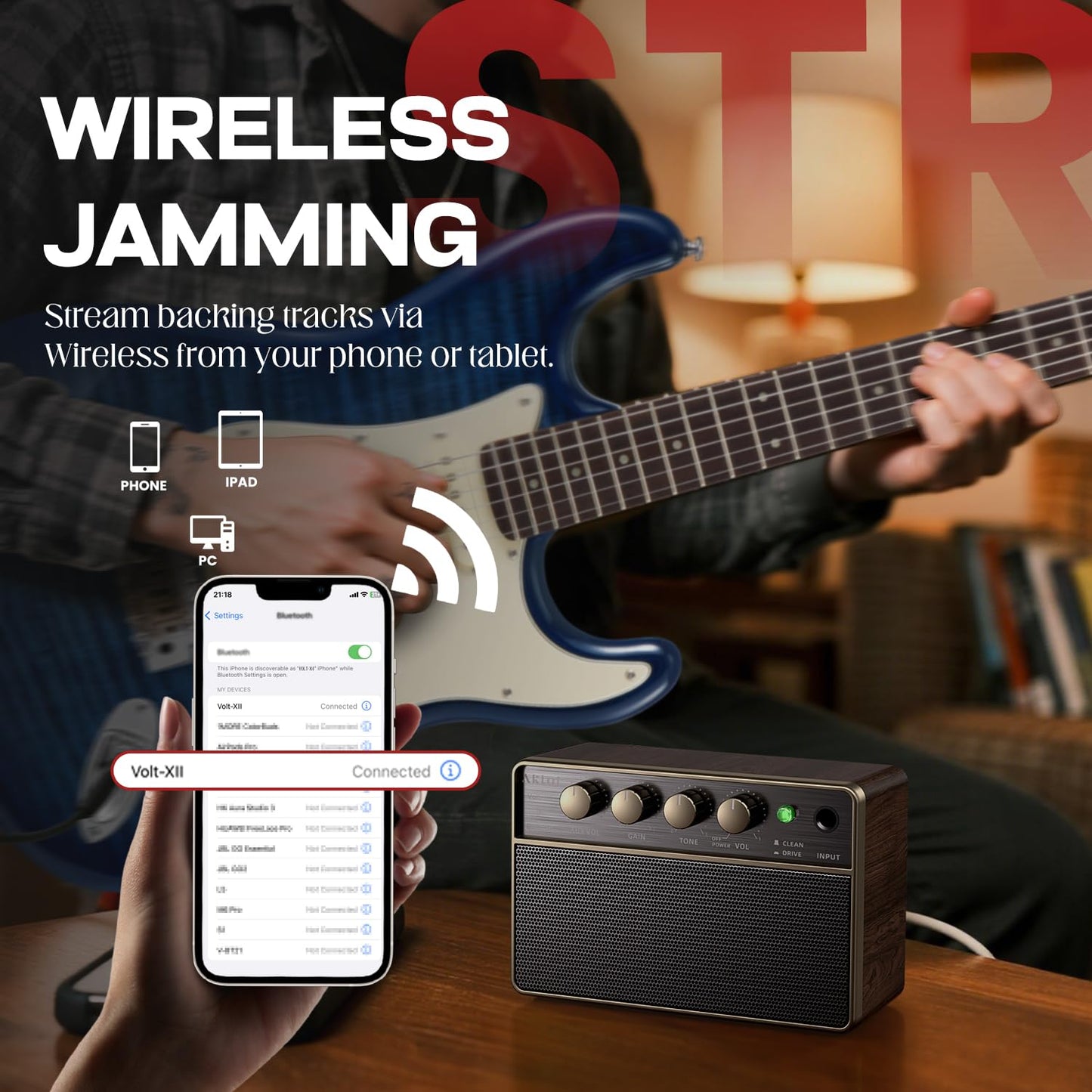 Aklot Guitar Amp Portable Rechargeable: 10W Mini Electric Guitar Amplifier With Clean/Drive Channels, Wireless Audio, Usb-C, 6H