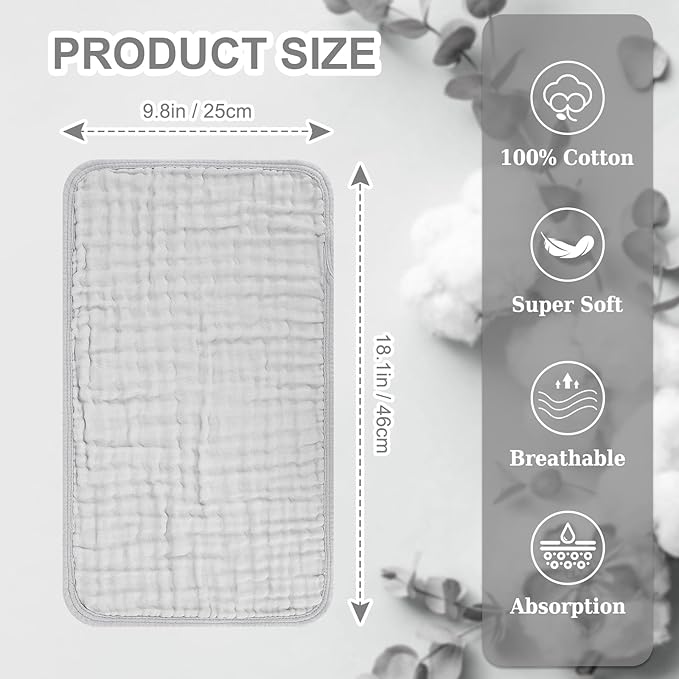 Accmor 6 Pack Muslin Burp Cloths 100% Cotton 20''x10'' Large Extra Soft and Absorbent Baby Burping Cloth for Boys Girls