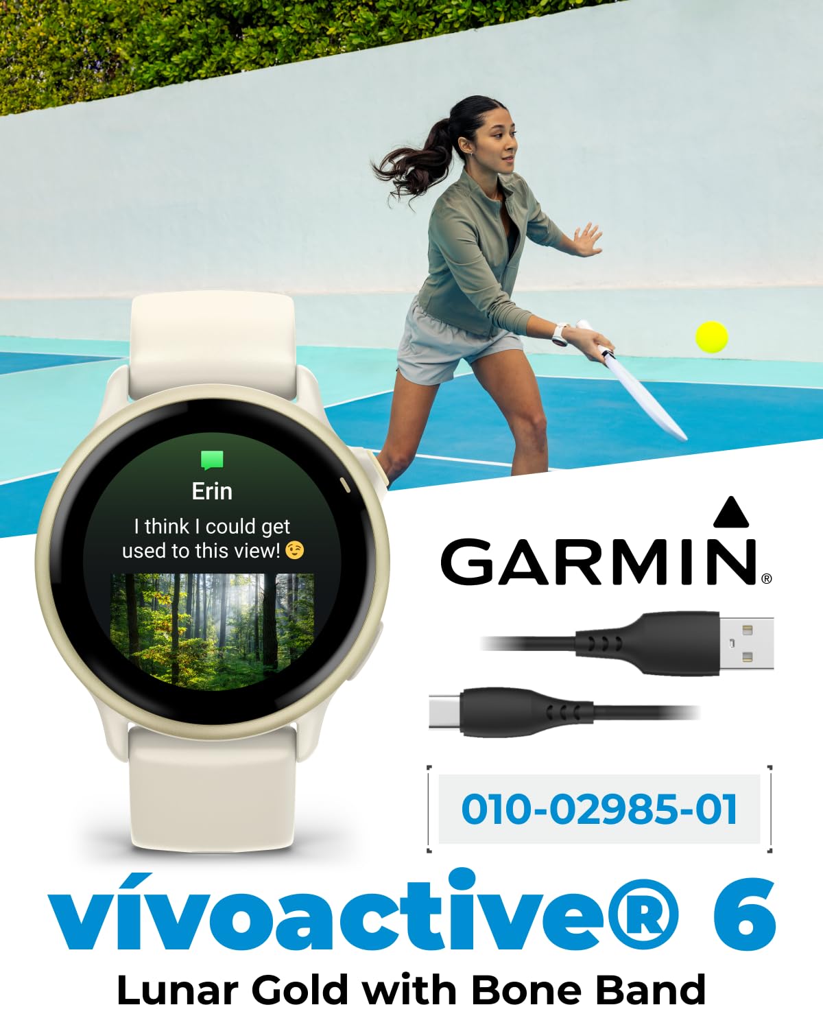 Wearable4U Garmin Vivoactive 6 - Health & Fitness Smartwatch, 1.2 in Bright AMOLED Display, GPS Sports Tracking, Up to 11 Days of Battery, Lunar Gold with Bone Band w PowerBank Bundle