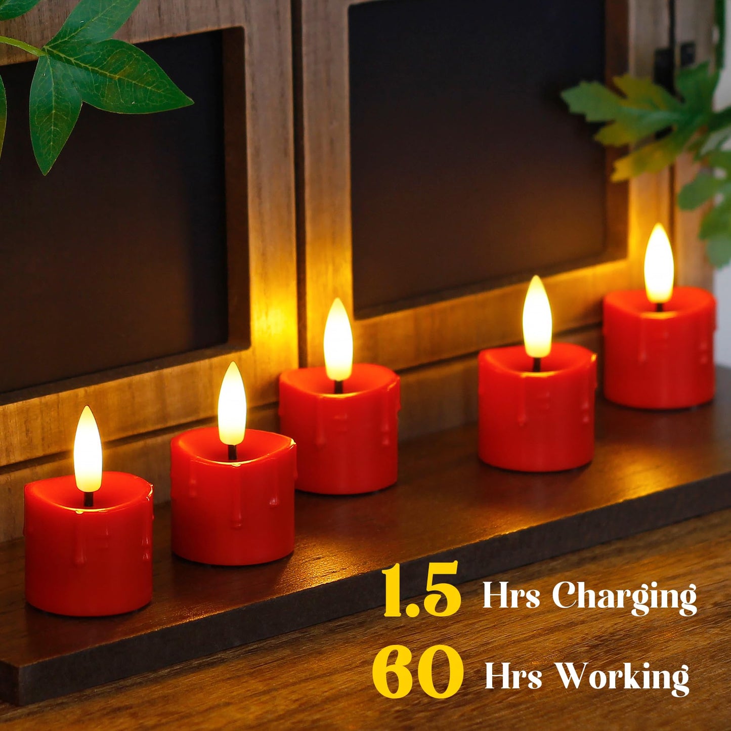 Yeelida Rechargeable Flameless 1.6" x2.5" Tea Light Candles with Remote & Type-C Charging Cable, Timer LED Flickering Burgundy Plastic 9pcs Mini Dripping Wax Votive Tealight Candles