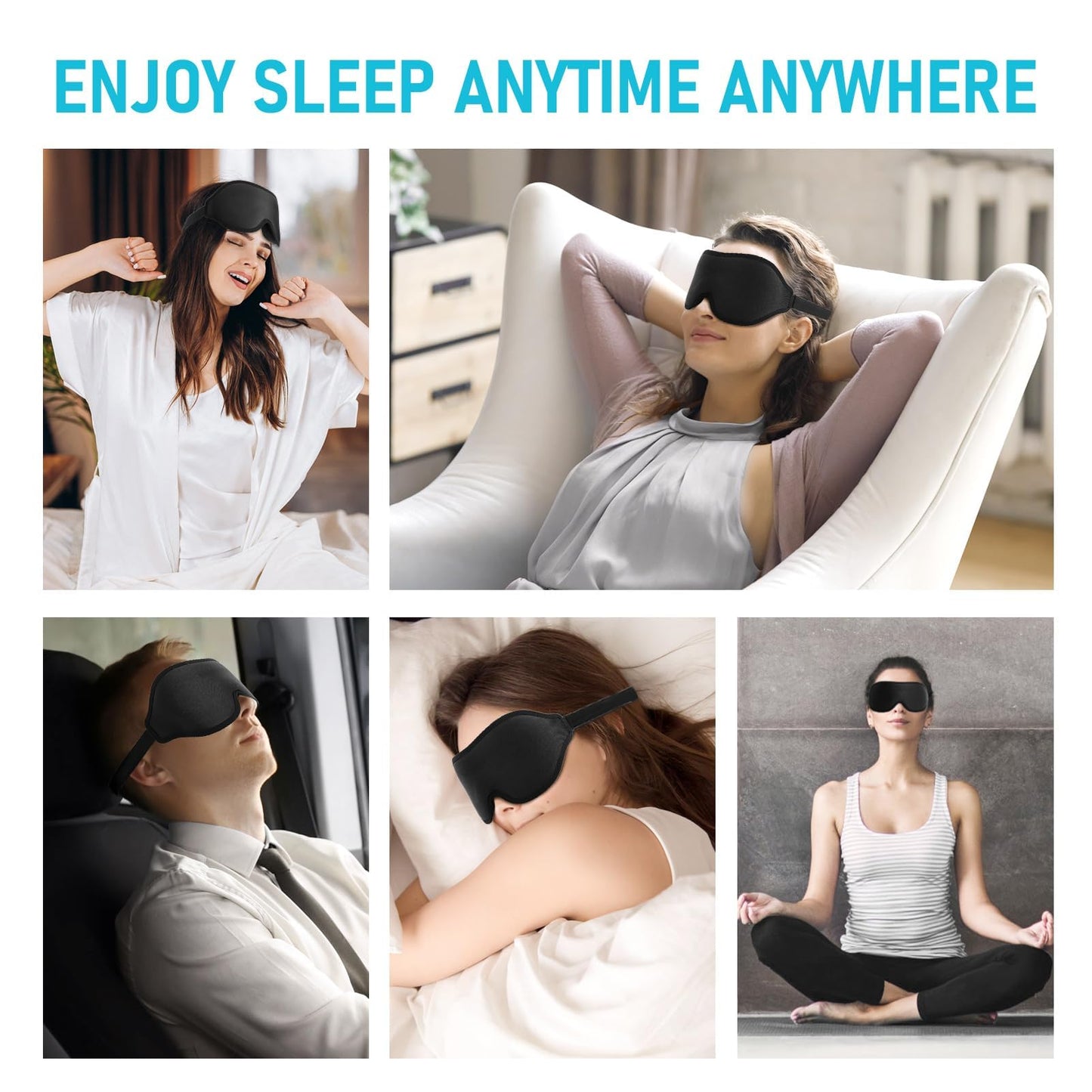 FlyCoco Blackout Eye Mask for Sleeping, 3D Contoured Cup No Pressure Sleep Mask with Adjustable Strap, Ultra-Thin Sides Breathable Lightweight Soft Eye Cover for Men Women Home Travel Airplane Party