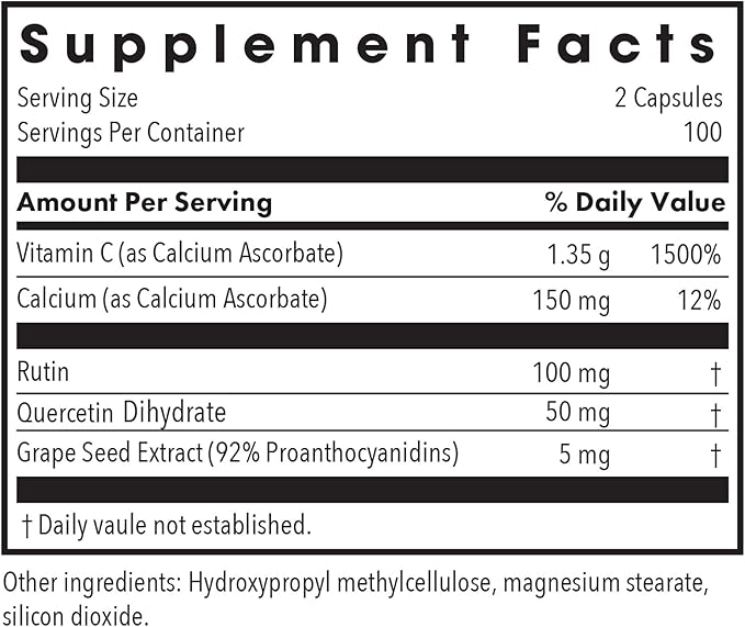 Allergy Research Group Esterol Ester-C - Vitamin C 1350mg Supplement, Immune Support, Calcium Ascorbate with Bioflavonoids, Ascorbic Acid, Rutin, Quercetin, Vegan Capsules - 200 Count