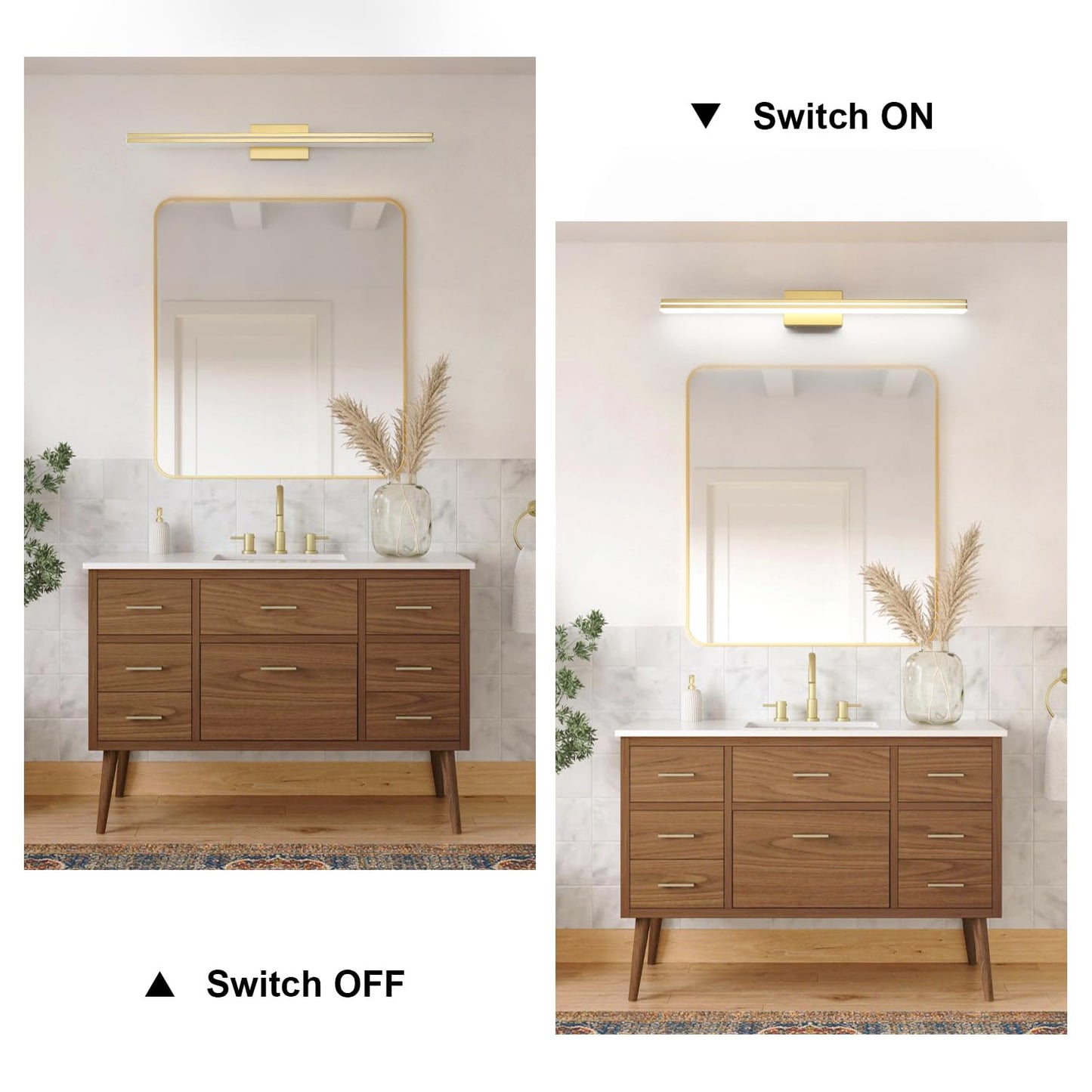 Sinerise 40-Inch Led Modern Bathroom Vanity Light Bar  Gold Modern Acrylic Bathroom Wall Lighting Fixtures Over Mirror (Cool White 6000K)