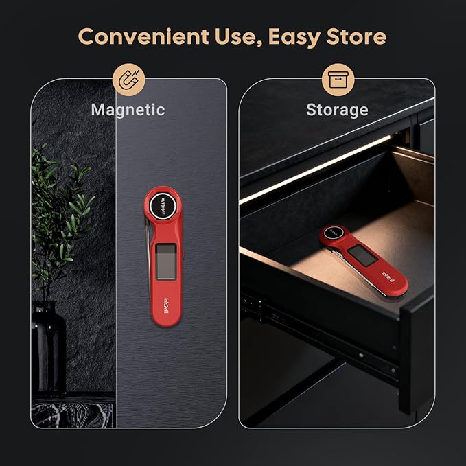 Rechargeable 0.5 Seconds Instant Read Meat Thermometer for Cooking, ±0.5℉ Accuracy Digital Food Thermometer with Large Screen, IP65 Waterproof Kitchen Thermometer with Magnets for Grilling Frying BBQ