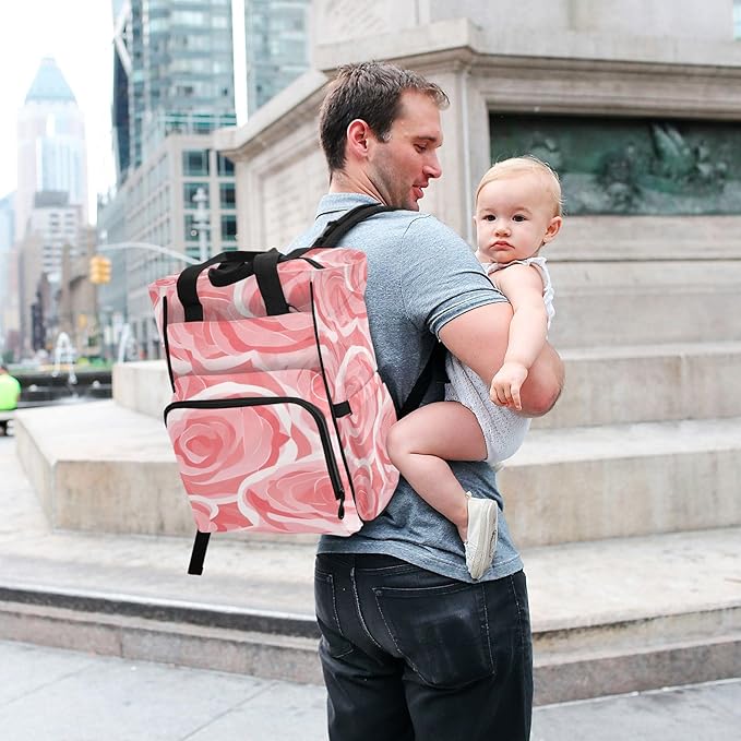 Doodle Pink Rose Diaper Bag Backpack, Mommy Bag, Multifunctional Diaper Bag, Travel Backpack, Large Capacity Diaper Bag