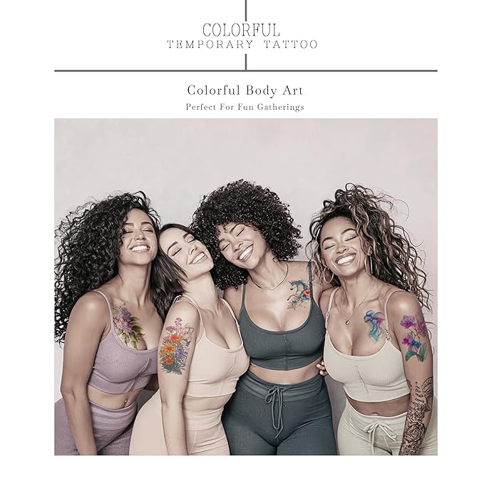 Watercolor Temporary Tattoos｜Women-Exclusive Tattoos (with Florals, Butterflies, Jellyfish, Beauties & More)｜Hyper-Realistic Fake Tattoos, Top Choice for Parties, Parent-Child & Beach