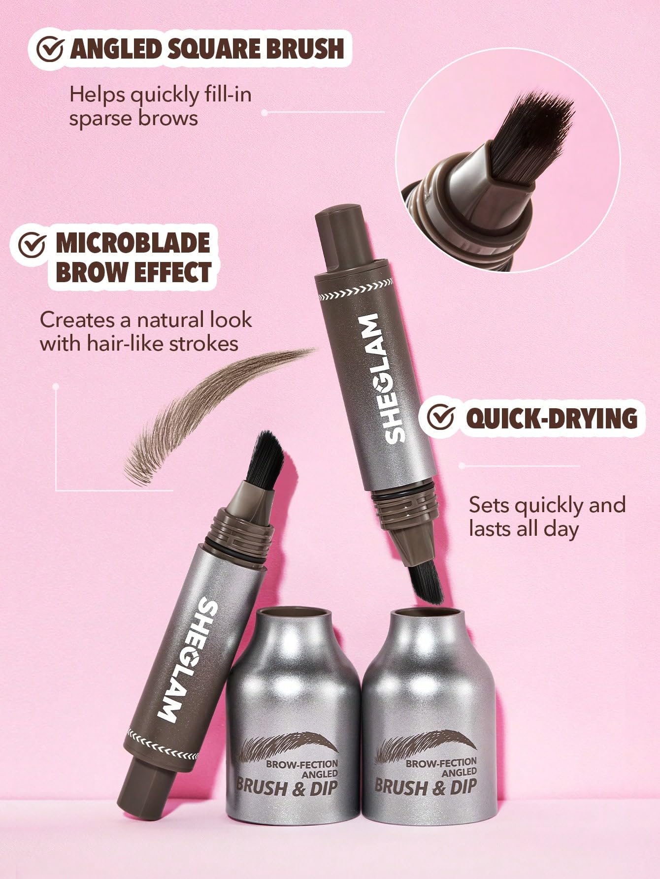 SHEGLAM Brow-Fection Angled Brush & Dip Upgraded Microblading Eyebrow Pen Long Lasting Waterproof Easy To Color-Espresso