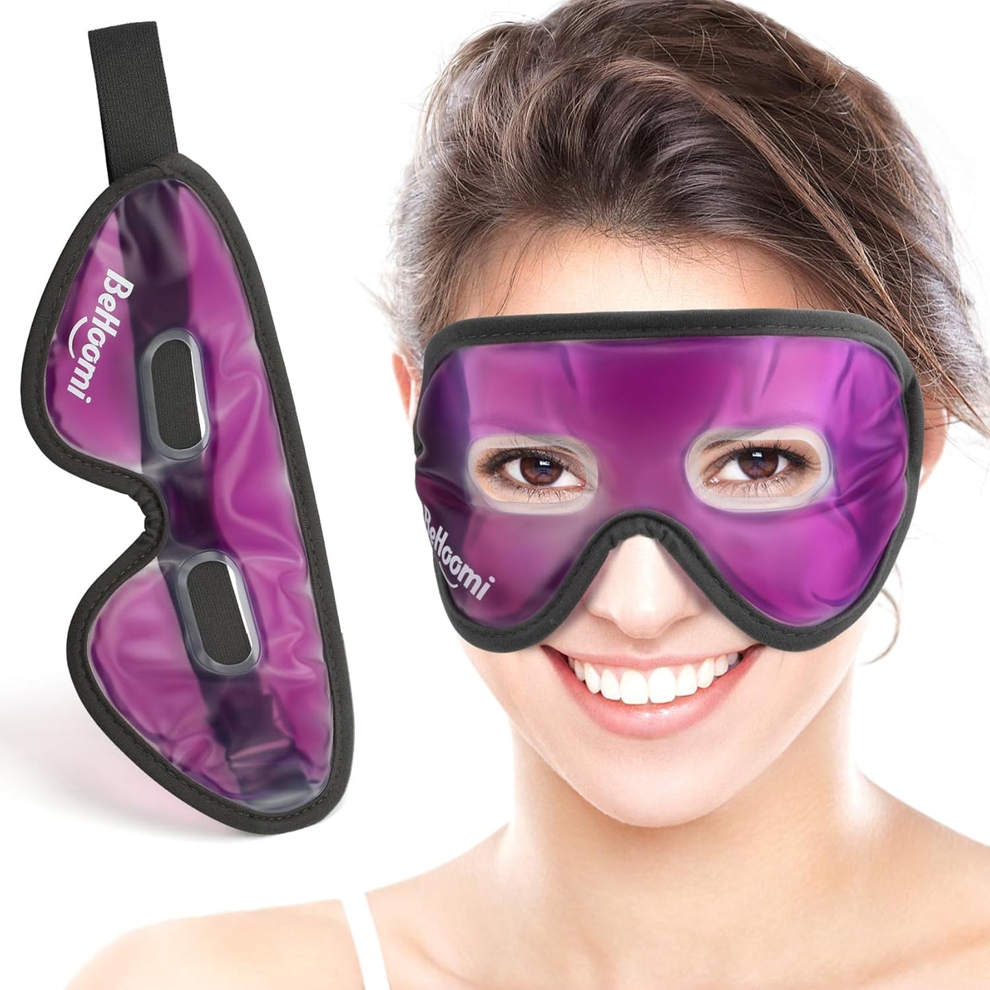 Cooling Eye Mask, Gel Eye Mask with Holes, Reusable Ice Mask, Cool Eye Ice Pack, Comfort Snug Fit, No Freeze, Cold Eye Compress for Home, Office, Relaxation, Morning Refreshment, Purple