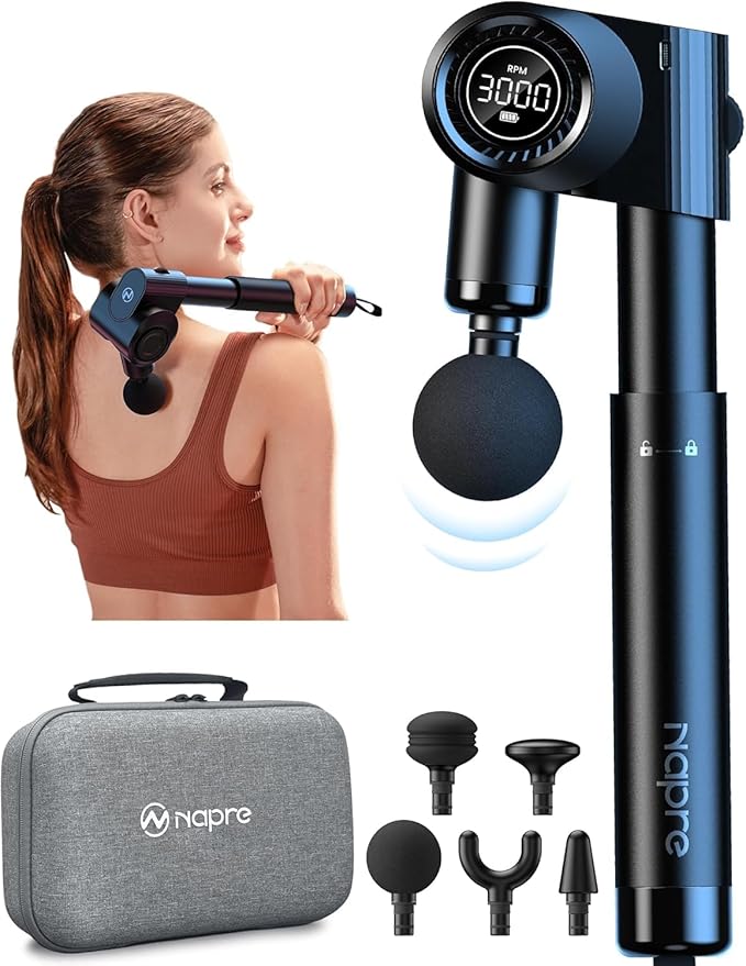 NAPRE Foldable Massage Gun Deep Tissue with 5 Adjustable Angles,Portable Handheld Percussion Back Massager for Muscle/Nec...
