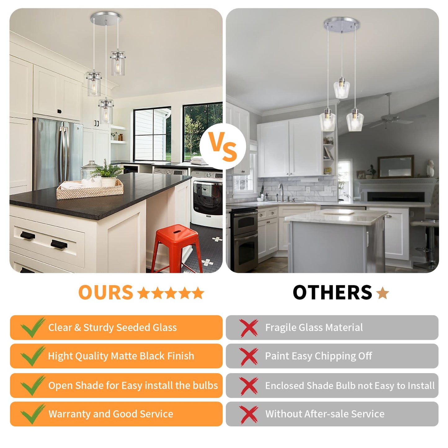 Pendant Lighting For Kitchen Island  Modern Glass Pendant Light Linear Chandelier For Dining Room Industrial 3 Light Hanging Light Fixture Adjustable Cord Farmhouse Ceiling Light Brushed Nickel Finish