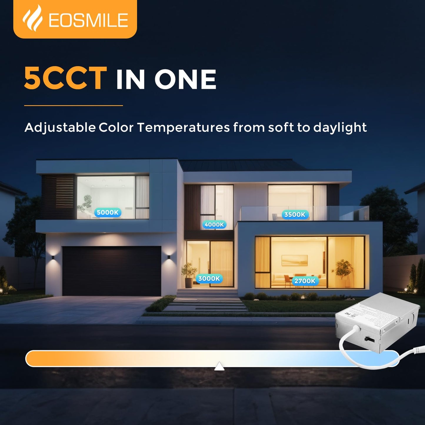 Eosmile 6 Inch Black Recessed Lighting With Night Light 16 Pack Canless Wafer  12W  120V  1100Lm  2700K-5000K Selectable  Dimmable  Etl Fcc