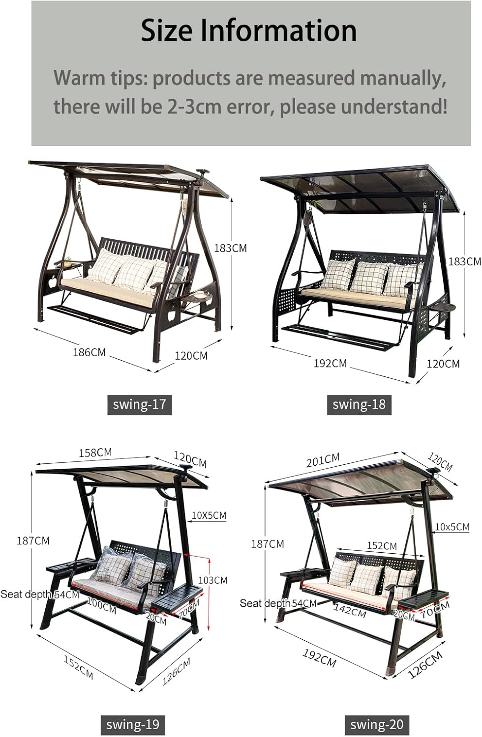 2/3-Seat Outdoor Patio Porch Swing with Adjustable Aluminum Alloy Canopy Solar Patio Swing Chair Bench with Footrest Side Cup Holder for Backyard Lawn (AEBS Black - 3 Seat)