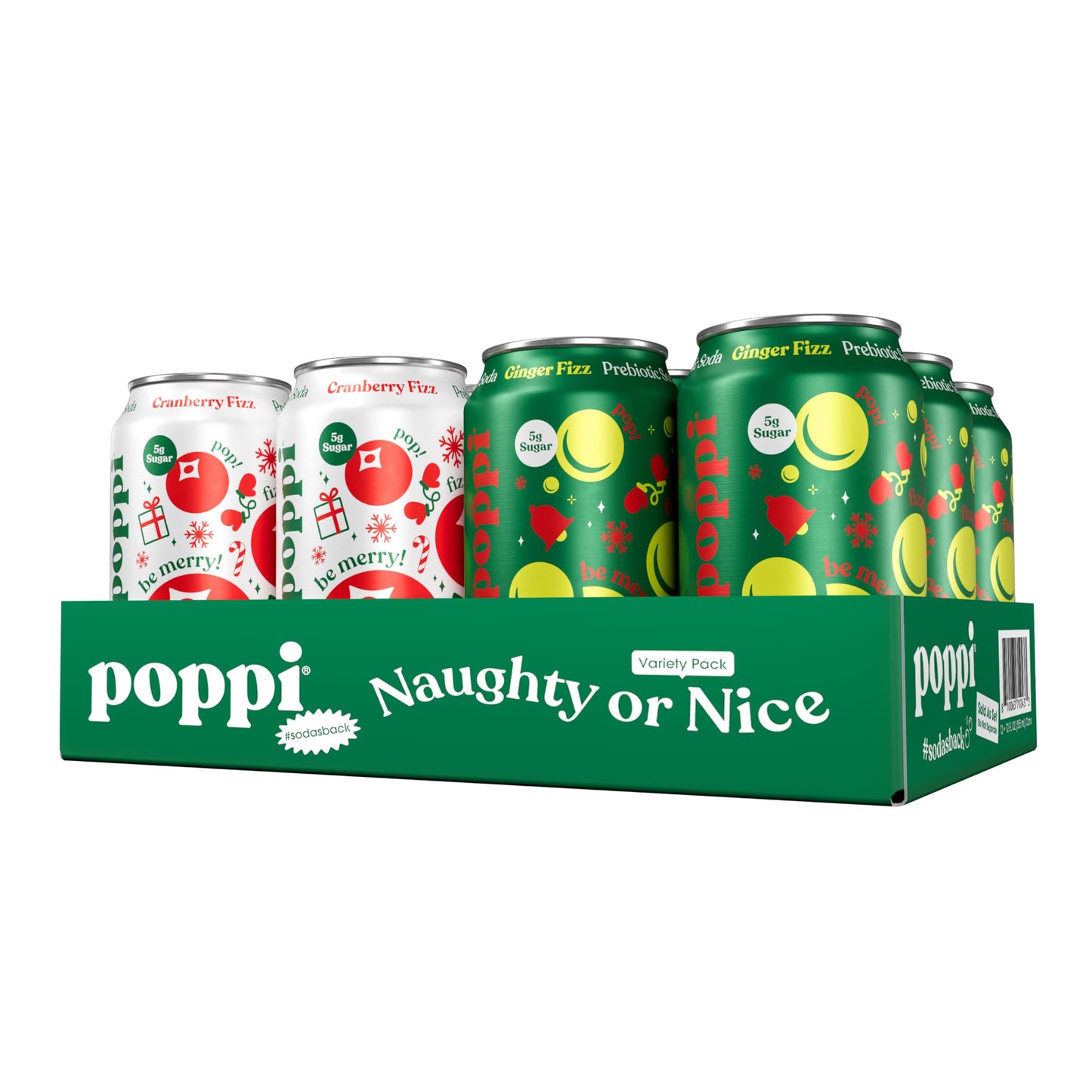 Poppi Sparkling Prebiotic Soda Beverage with Apple Cider Vinegar  Seltzer Water and Fruit Juice  Naughty or Nice Variety Pack  12 Fl Oz  Pack of 12  Packaging May Vary