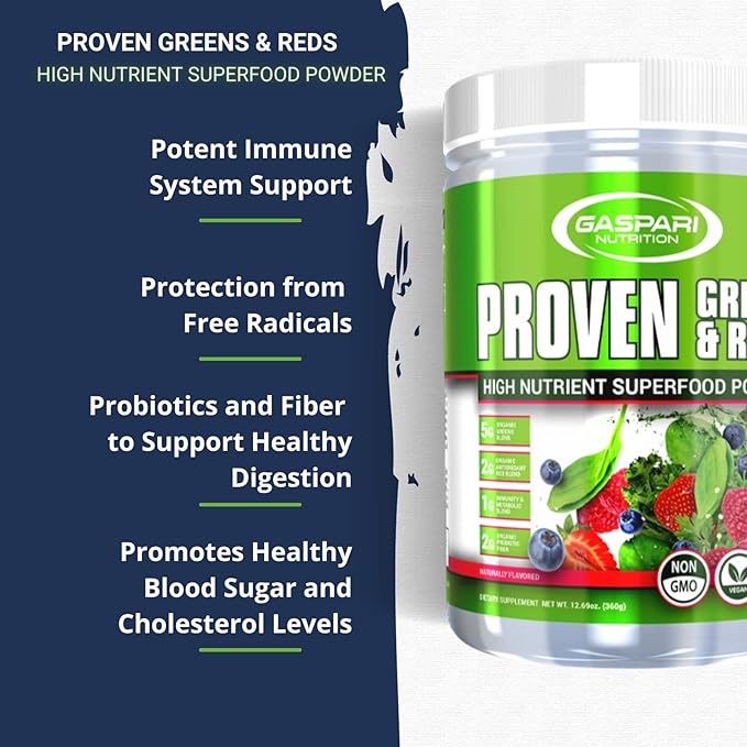 Gaspari Nutrition Greens and Reds: Organic Superfood Powder, Immune Support, Probiotics and Fiber, Vegan and Non-GMO (30 Servings, Natural Fruity)