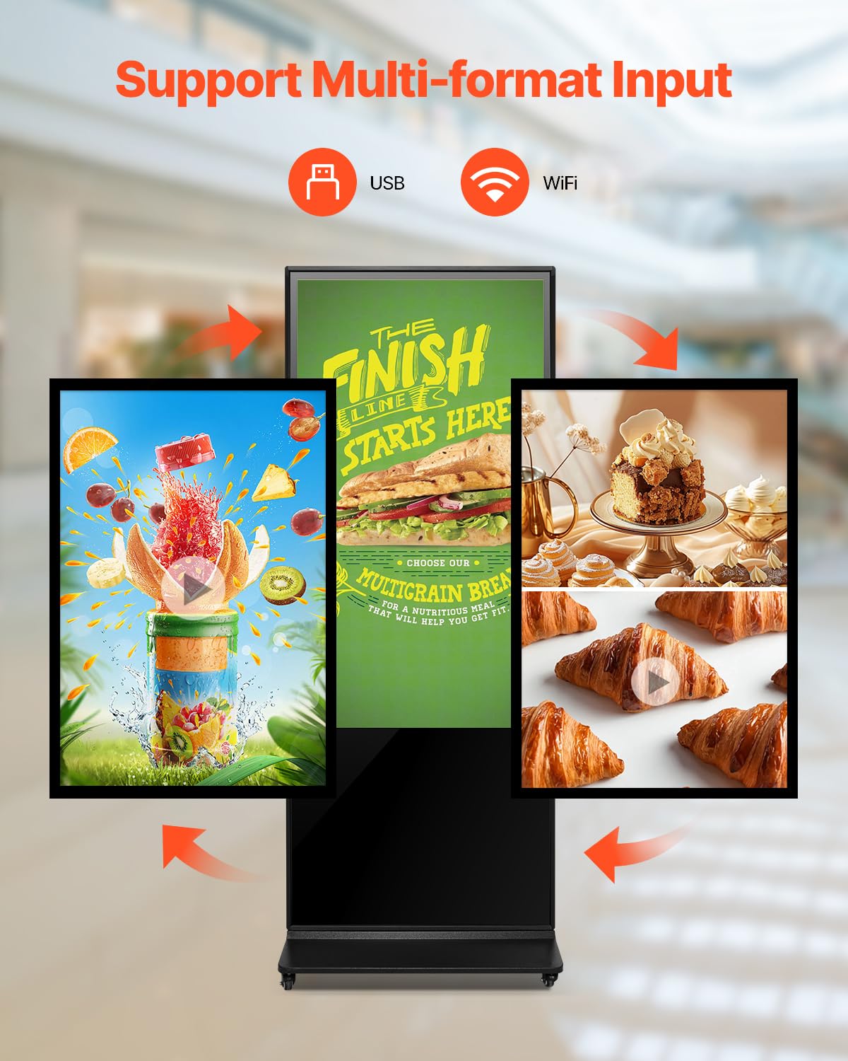 Vevor 55 Inch Digital Signage Display, Touchscreen Digital Kiosk, Indoor Floor Standing Kiosk Display, 4K Uhd Lcd Screen, 2Gb Ra