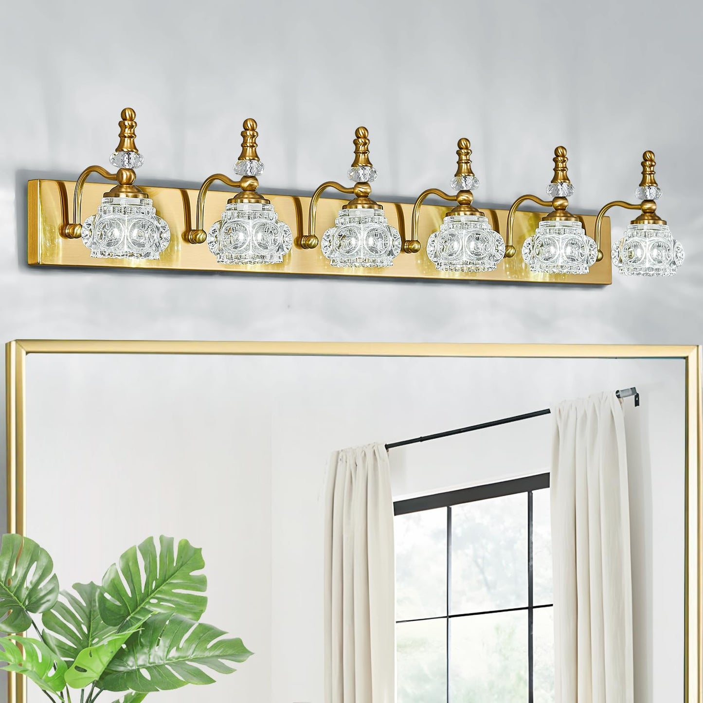 Lbsqj Modern Glass Crystal Vanity Light - Vintage Bathroom Lighting Fixtures Over Mirror 6 Light Vanity Lights G9 Bulb (43.3 Inch  Gold)