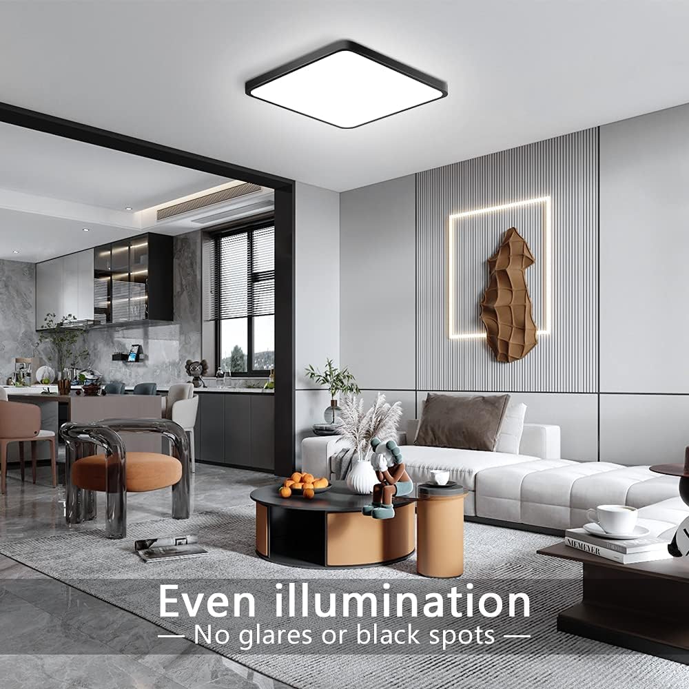 12Inch 24W Square Led Ceiling Light Fixtures Flush Mount  5000K Daylight White Led Ceiling Lamp  Surface Mount Modern Ceiling Lights  Black Slim Flat Panel Lighting For Bedroom  Kitchen  Bathroom Etc