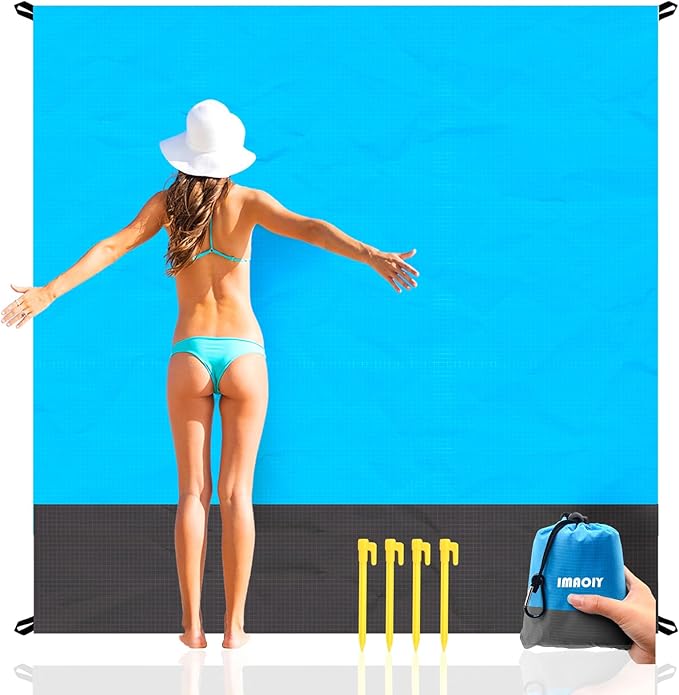 Beach Blanket Sandproof Waterproof, Beach Essentials Extra Large Beach Mat, 79" X 55" Oversized Durable Outdoor Picnic Mat Storage Bag for 1-4 Adults, Beach Accessories for Travel, Camping, Hiking