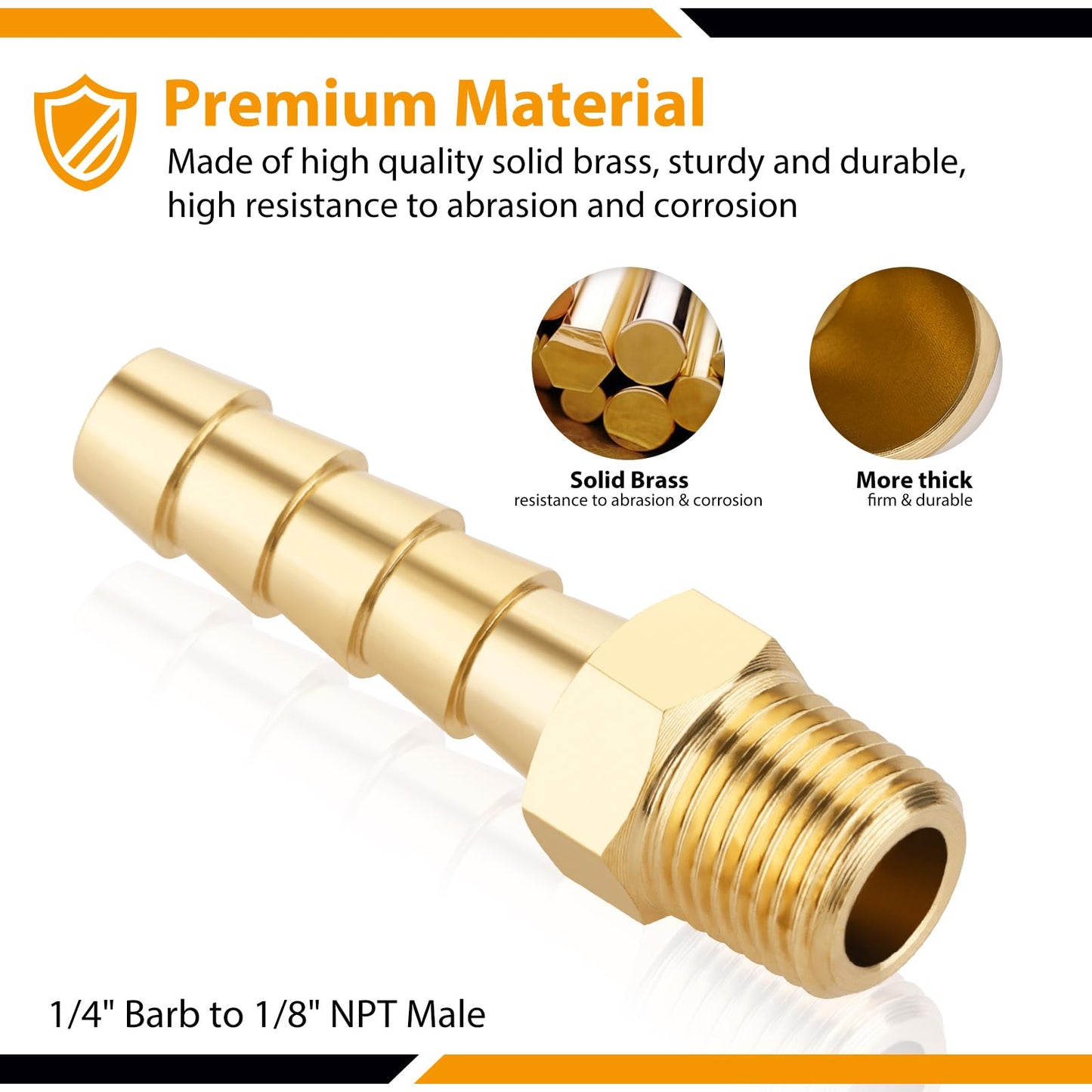 KOOTANS 4pcs Brass Hose Barb Fittings 1/4" Hose Barb to 1/8 NPT Male Thread Air Hose Fittings Brass Quick Coupler Air M Type Adapter Connector Fitting