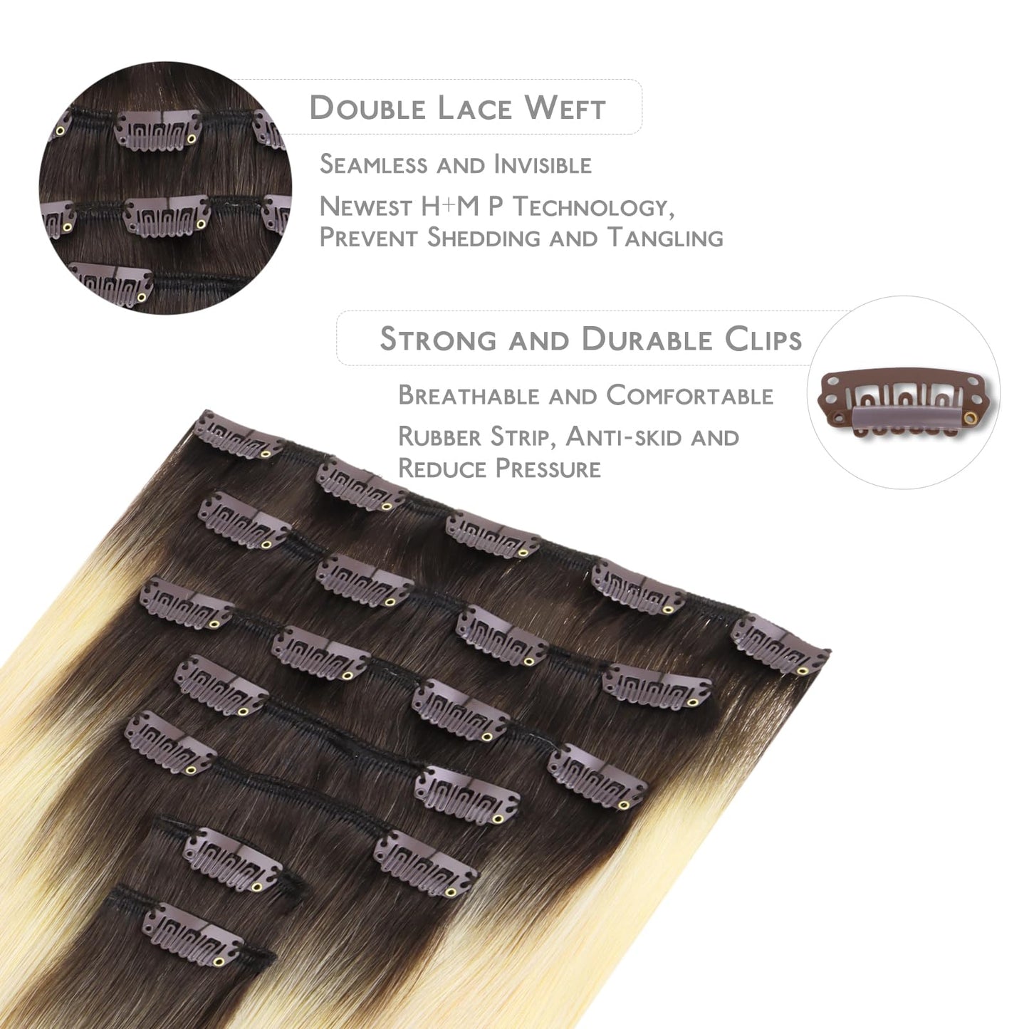 WENNALIFE Clip in Hair Extensions, 18 Inch 120g 7pcs Clip in Hair Extensions Real Human Hair, Ombre Light Dark Brown to Platinum