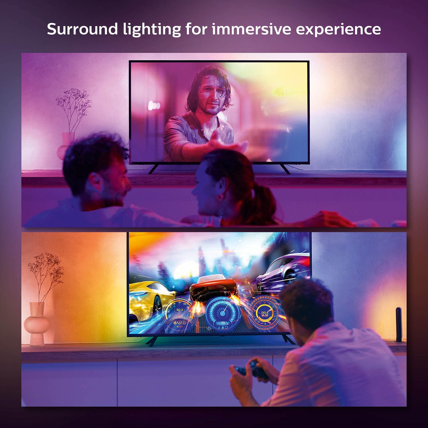 Philips Hue Gradient LightStrip 55in - Sync with TV, Music & Gaming, Black, Model 560409