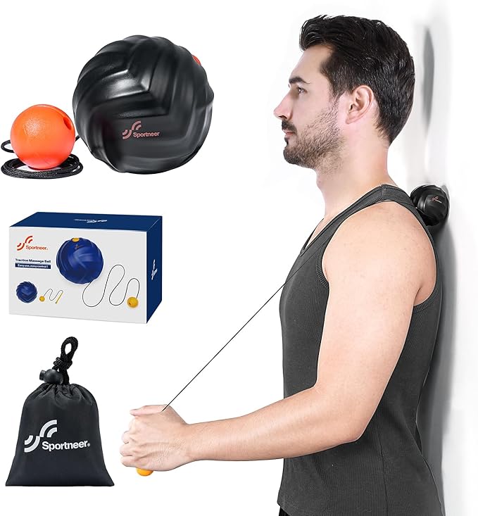 Sportneer Massage Lacrosse Ball with String, Deep Tissue Massager for Back Myofascial Release, Shoulder Trigger Point Ther...
