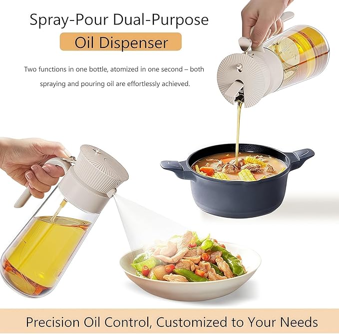 2025 New 18.6oz/550ml Olive Oil Sprayer for Cooking, Leak Glass Olive Oil Dispenser Bottle, 2 in 1 Oil Dispenser and Oil Sprayer, Switch Between Mist & Precision Pour for Air Fryer, BBQ, Salad,Baking