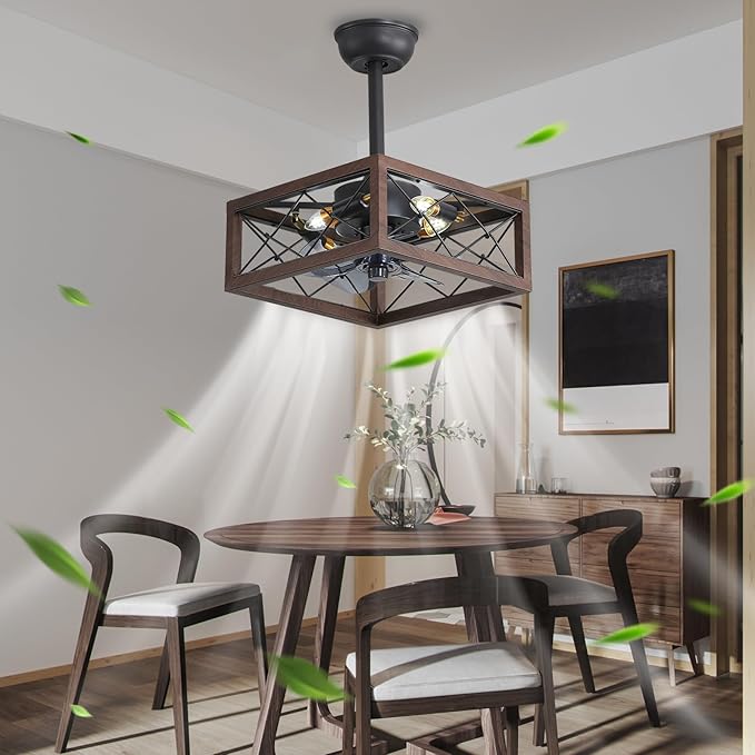 NicBex Ceiling Fan 18 Inch Ceiling Fans with Lights Caged Ceiling Fan with Blades and Remote Control Down Rod Mount Ceiling Fans for Bedroom, Living Room, Matte Brown