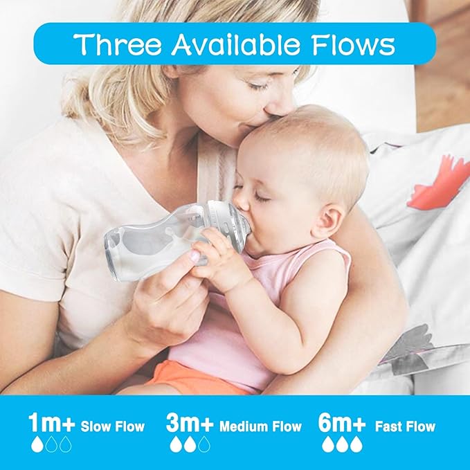 4-Count Silicone Bottle Nipples for Natural Start Anti-Colic Bottles & Advanced Anti-Colic Bottles & C to Natural Bottles and NUK Simply Natural Bottle, Anti-Colic Valve, Fast Flow, 6m+