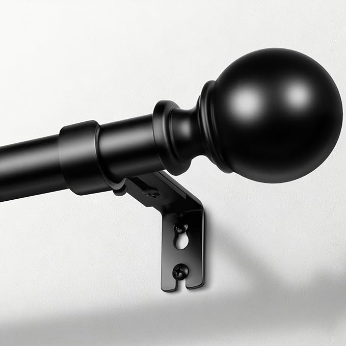 Zeerobee Curtain Rods for Windows 48 to 84, 1 Inch Adjustable Heavy Duty Black Curtain Rod, Outdoor Indoor Room Divider Mo...
